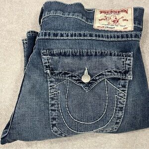 True Religion Men’s Ricky BIG T FLAP STRAIGHT LEG BLUE JEANS 42x34